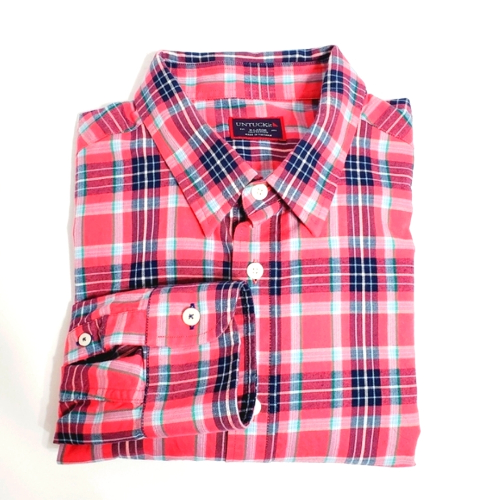 Untuckit Red Plaid Men's Casual Long Sleeve Shirt Size Extra Large Cotton